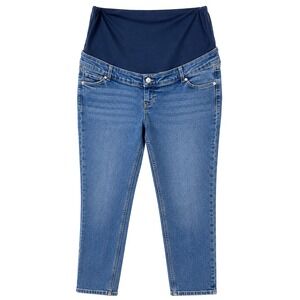 H&M MAMA Maternity Jeans Large Dark‎ Wash Over Belly Straight Leg Blue Denim